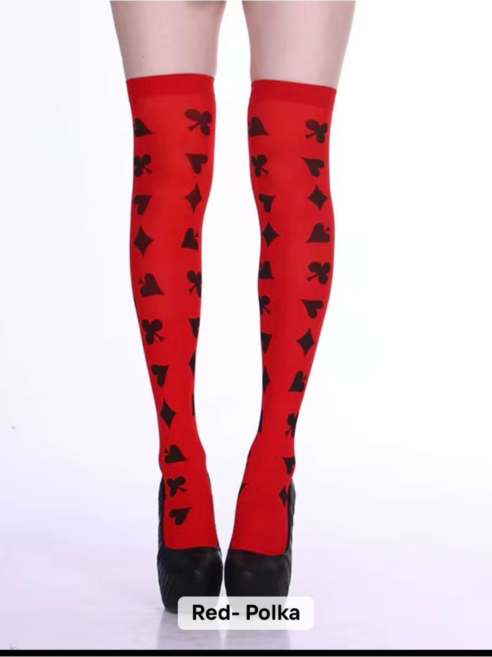 Red Patterned Over-the-Knee Socks - Women's Fashion